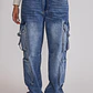 Jeans Mujer Cargo Multi Bolsillos Azul Sioux - Miniatura 1