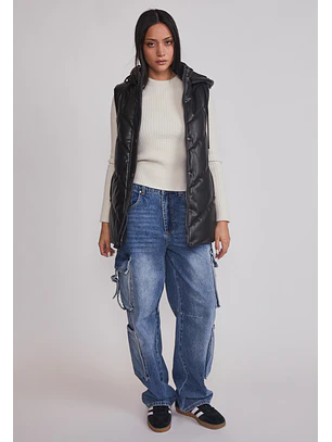 Jeans Mujer Cargo Multi Bolsillos Azul Sioux