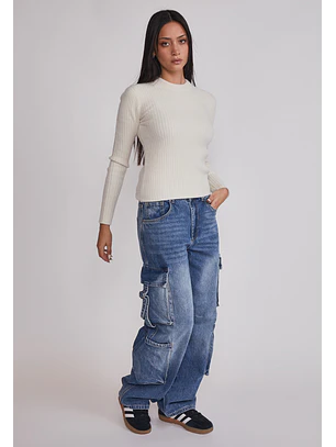 Sweater Mujer Cuello Redondo Soft Crudo Sioux
