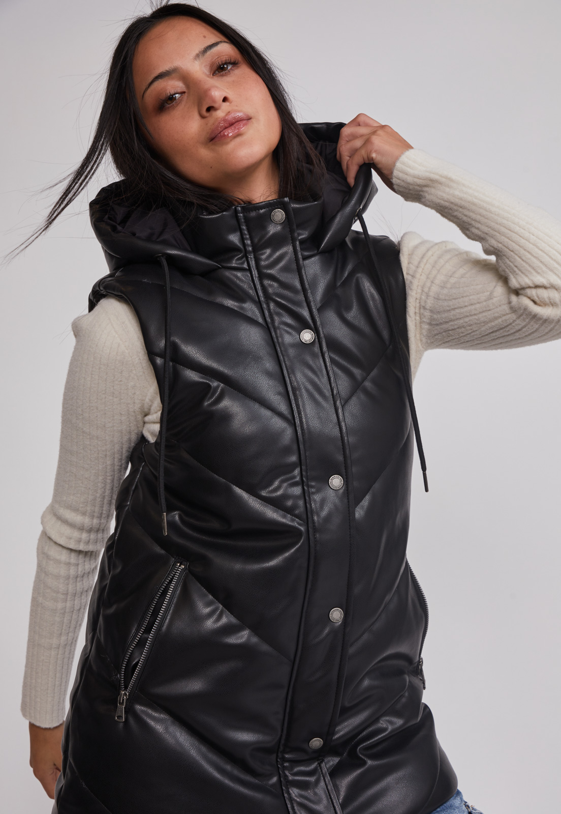 Parka Mujer Ecocuero Larga Negro Sioux 4
