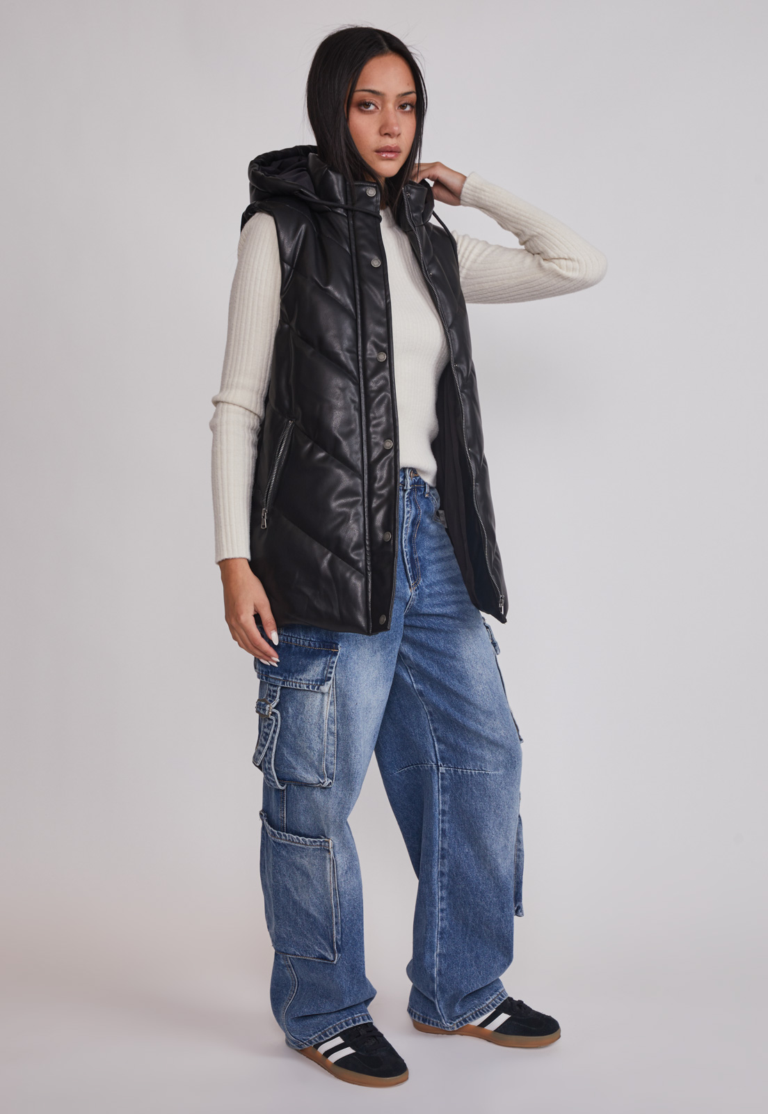 Parka Mujer Ecocuero Larga Negro Sioux 2