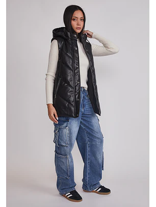Parka Mujer Ecocuero Larga Negro Sioux