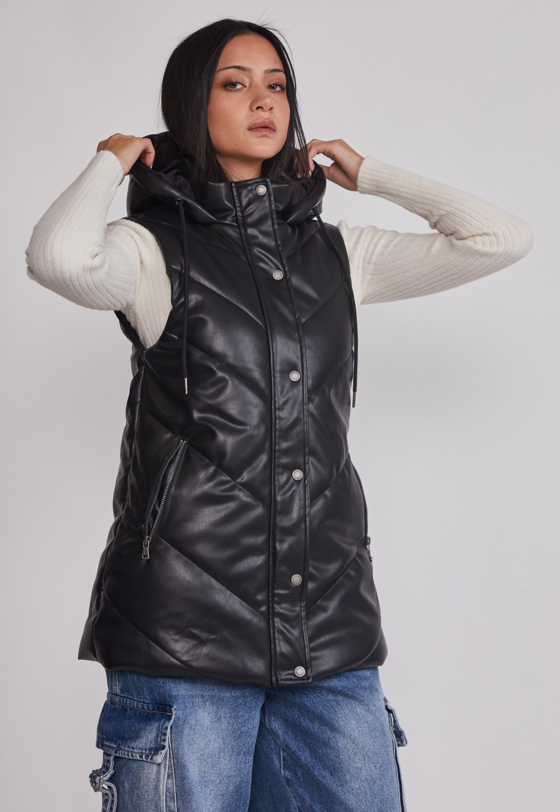 Parka Mujer Ecocuero Larga Negro Sioux 1