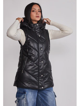 Parka Mujer Ecocuero Larga Negro Sioux