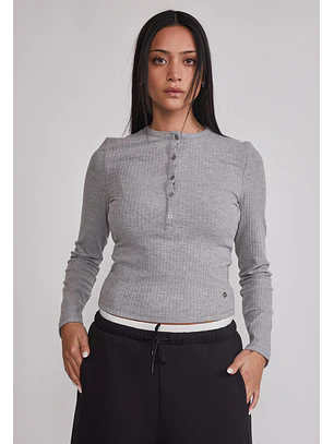 Polera Mujer Soft Botones Gris Sioux