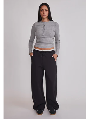 Polera Mujer Soft Botones Gris Sioux