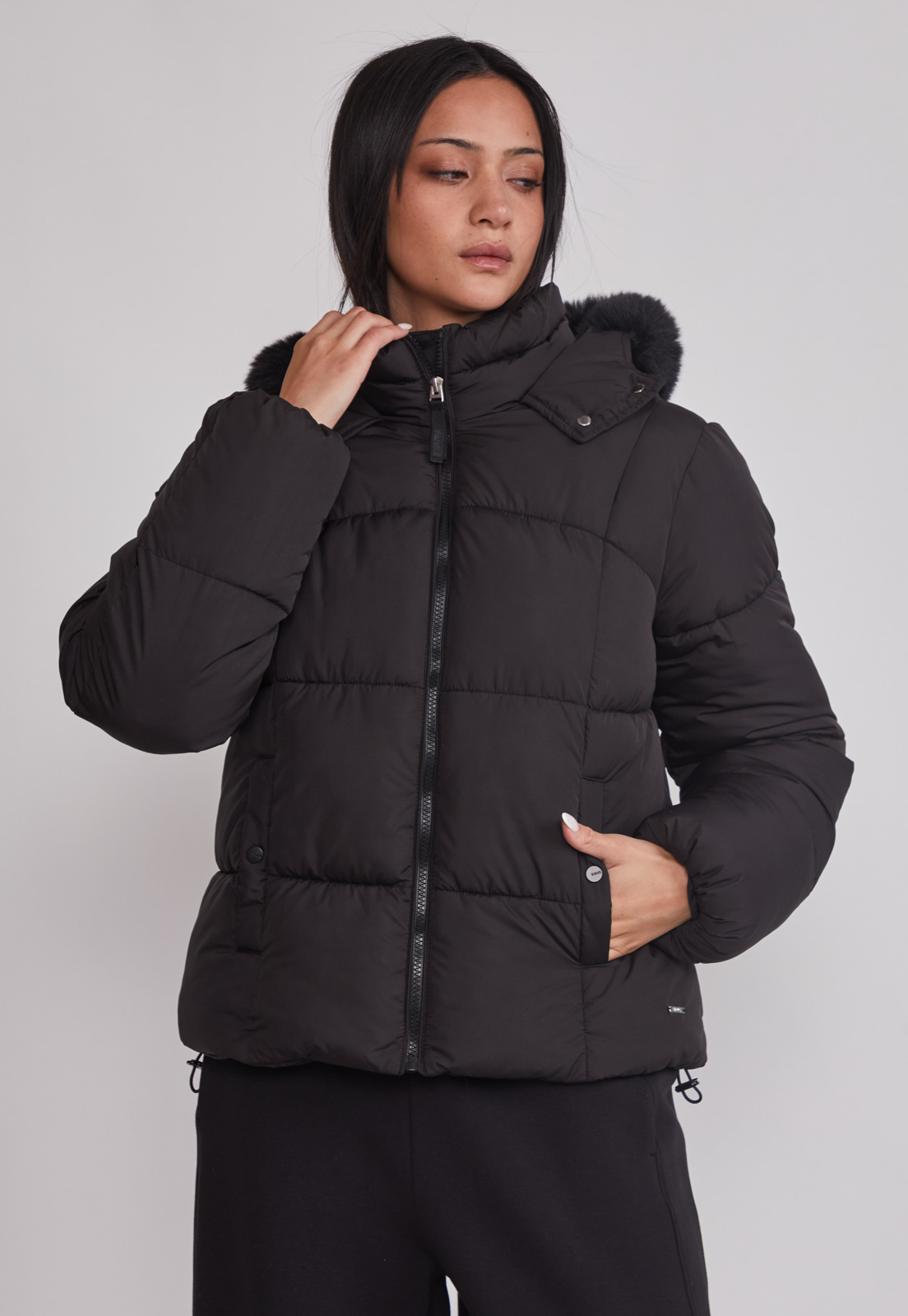 Parka Mujer Puffa Gorro Piel Negro Sioux 1