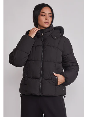 Parka Mujer Puffa Gorro Piel Negro Sioux