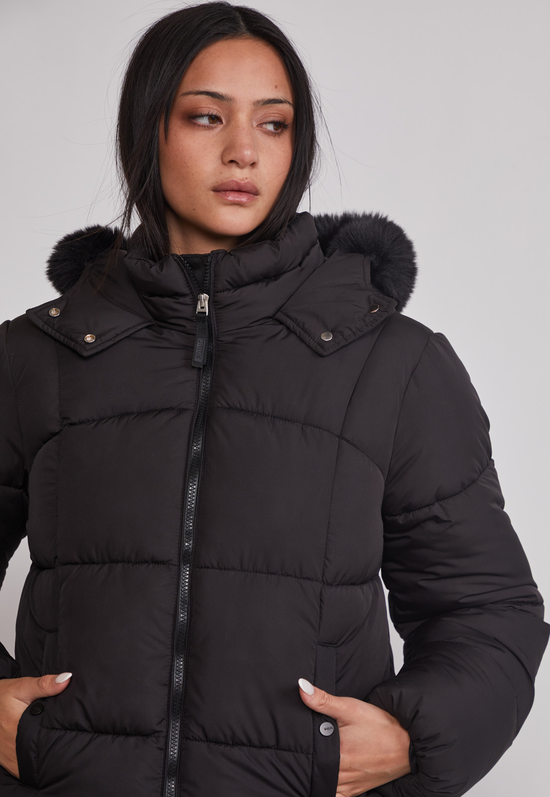 Parka Mujer Puffa Gorro Piel Negro Sioux 4