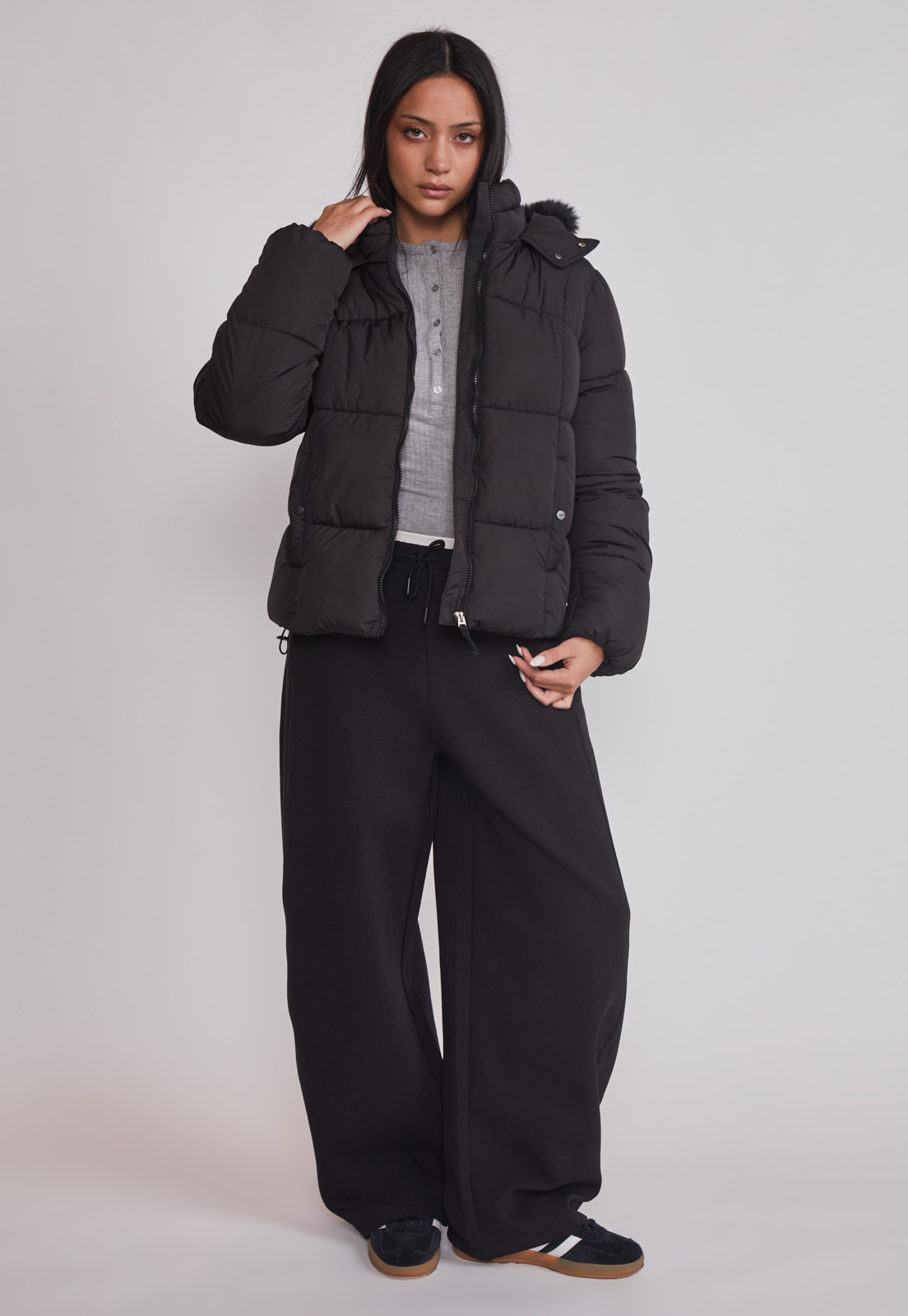 Parka Mujer Puffa Gorro Piel Negro Sioux 2