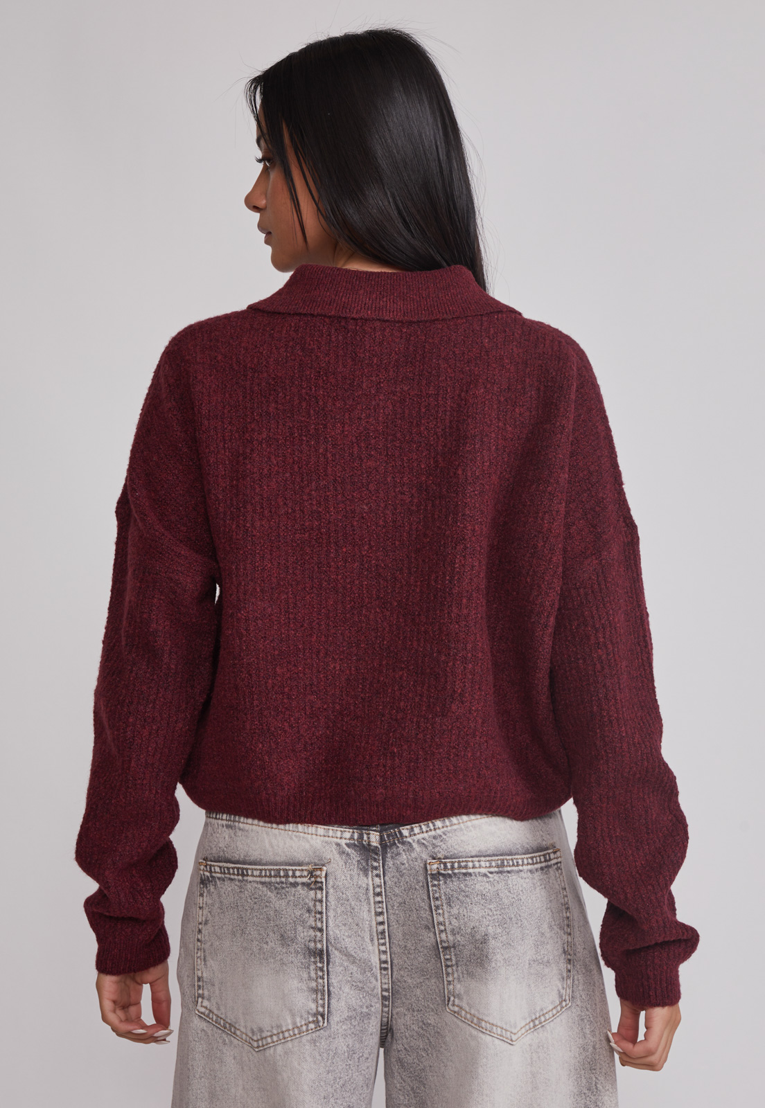 Sweater Mujer Cardigan Con Cuello Burdeo Sioux 3