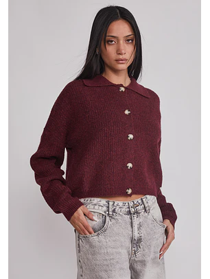 Sweater Mujer Cardigan Con Cuello Burdeo Sioux