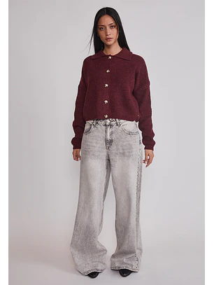 Sweater Mujer Cardigan Con Cuello Burdeo Sioux