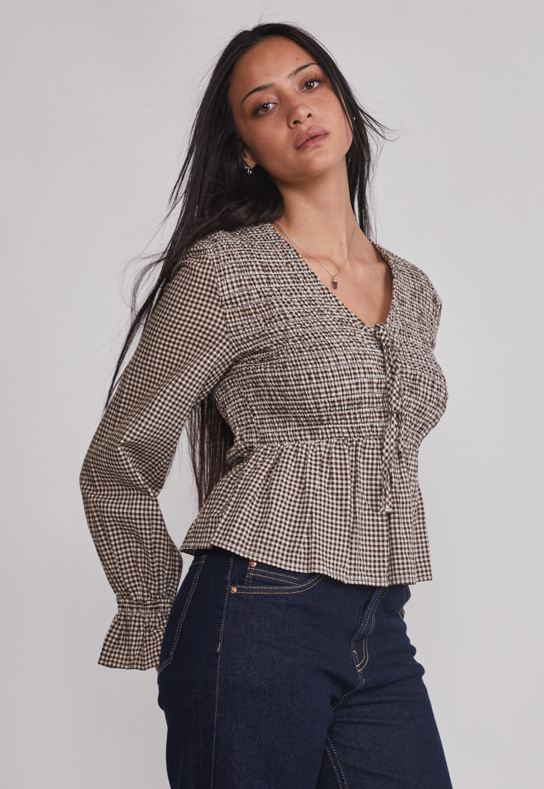 Blusa Mujer Cuadros Café Sioux 1