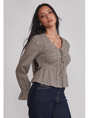 Blusa Mujer Cuadros Café Sioux
