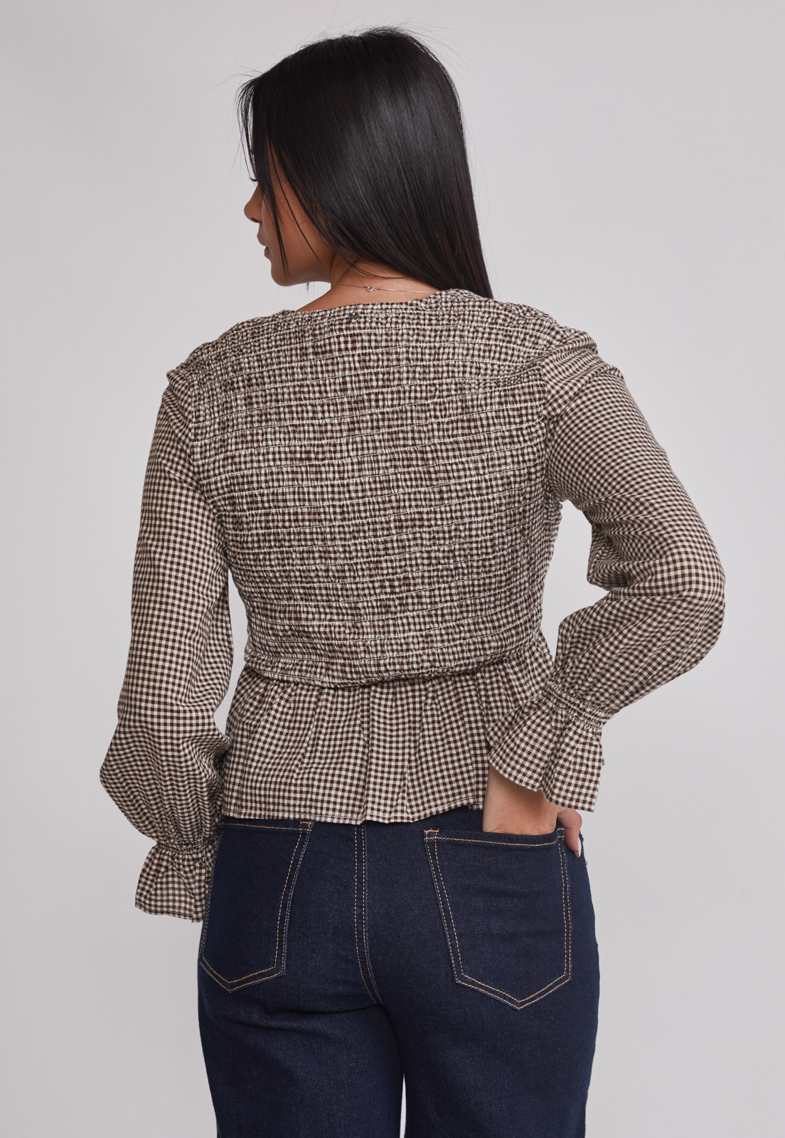 Blusa Mujer Cuadros Café Sioux 3