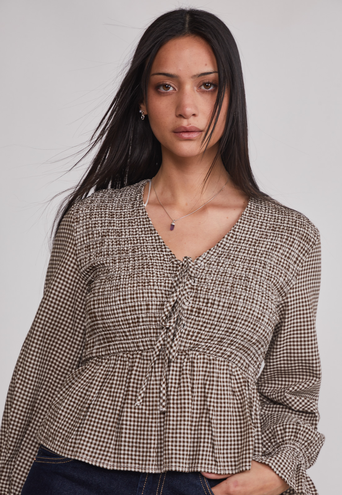 Blusa Mujer Cuadros Café Sioux 4