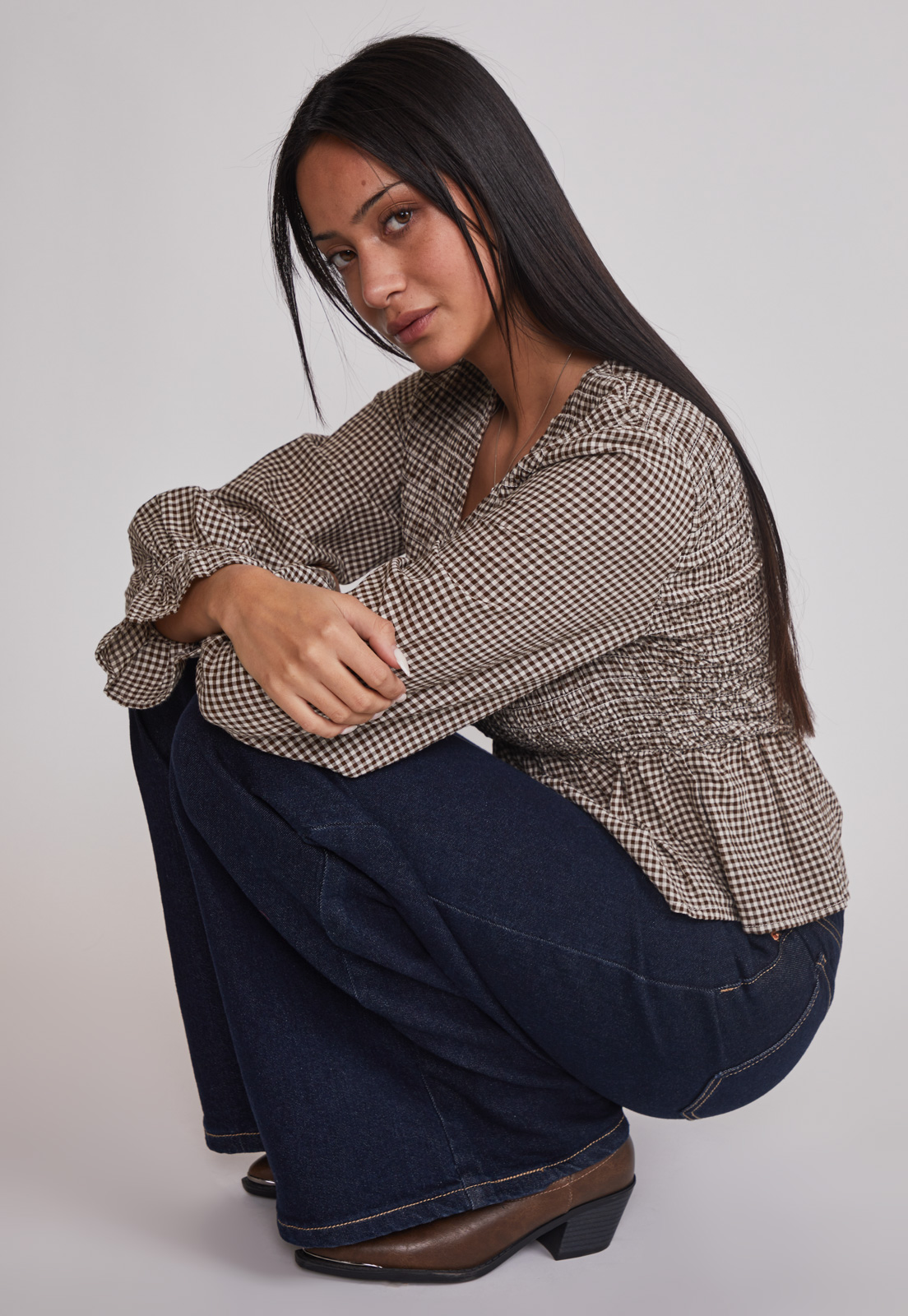 Blusa Mujer Cuadros Café Sioux 5