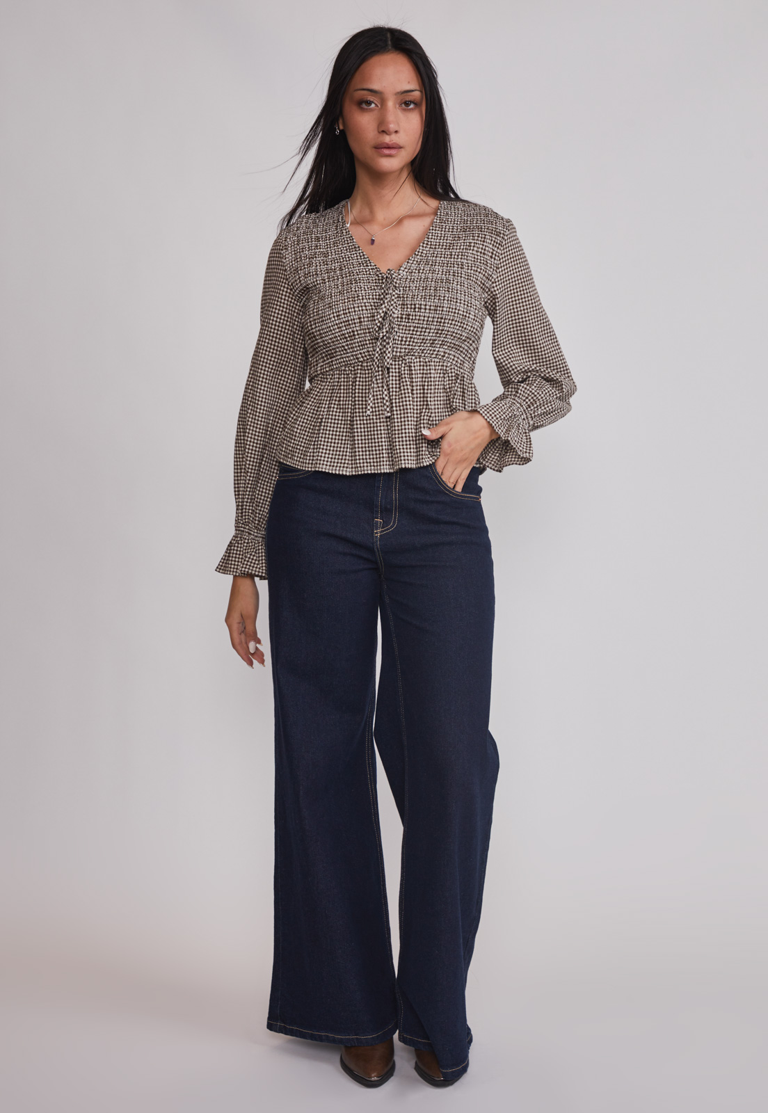 Blusa Mujer Cuadros Café Sioux 2