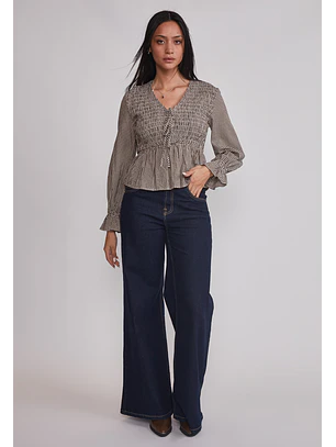 Blusa Mujer Cuadros Café Sioux