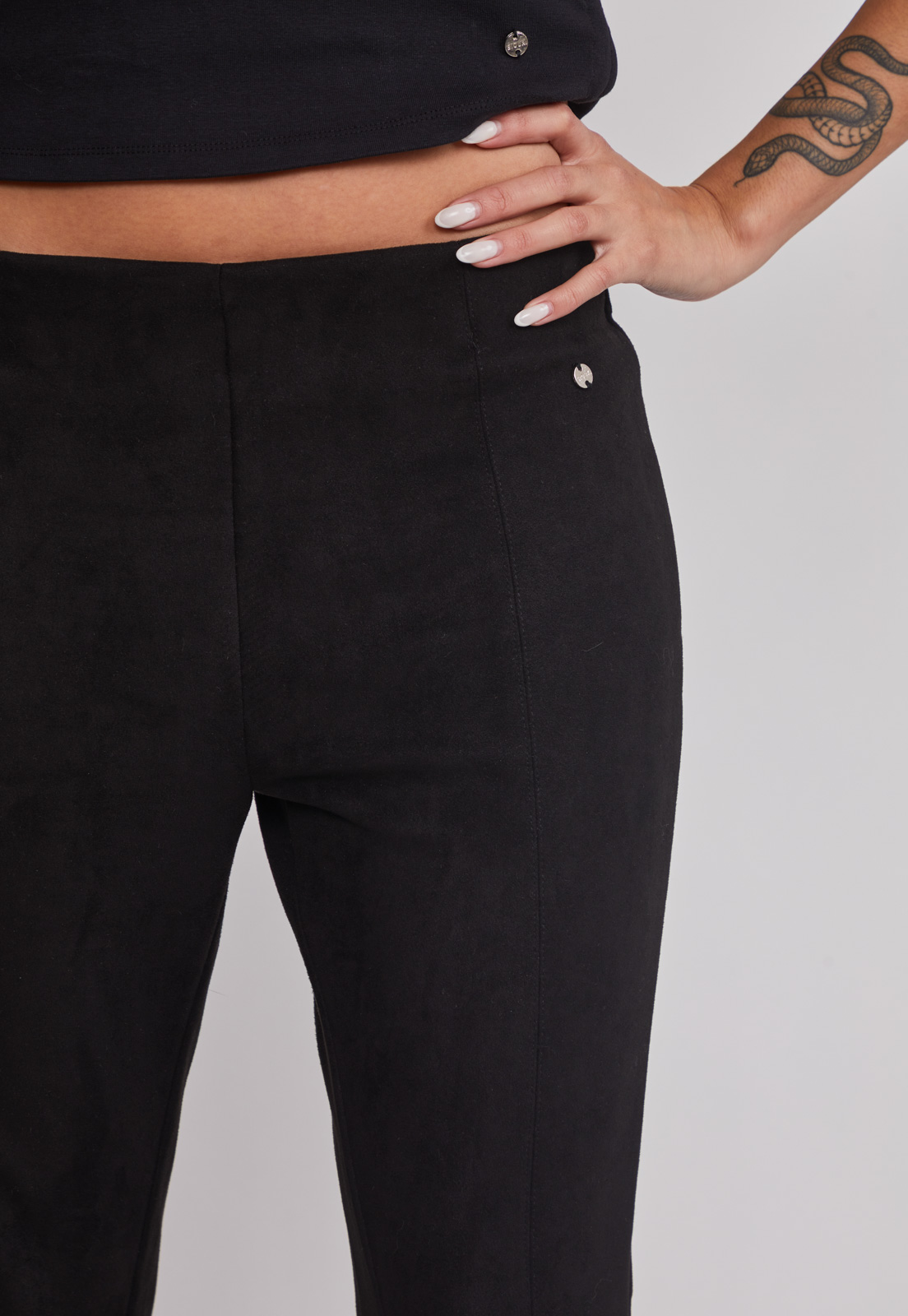 Pantalón Mujer Flare Efecto Suede Negro Sioux 4
