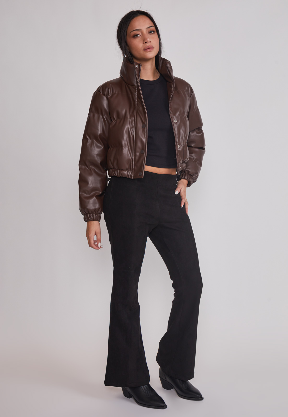 Pantalón Mujer Flare Efecto Suede Negro Sioux 1