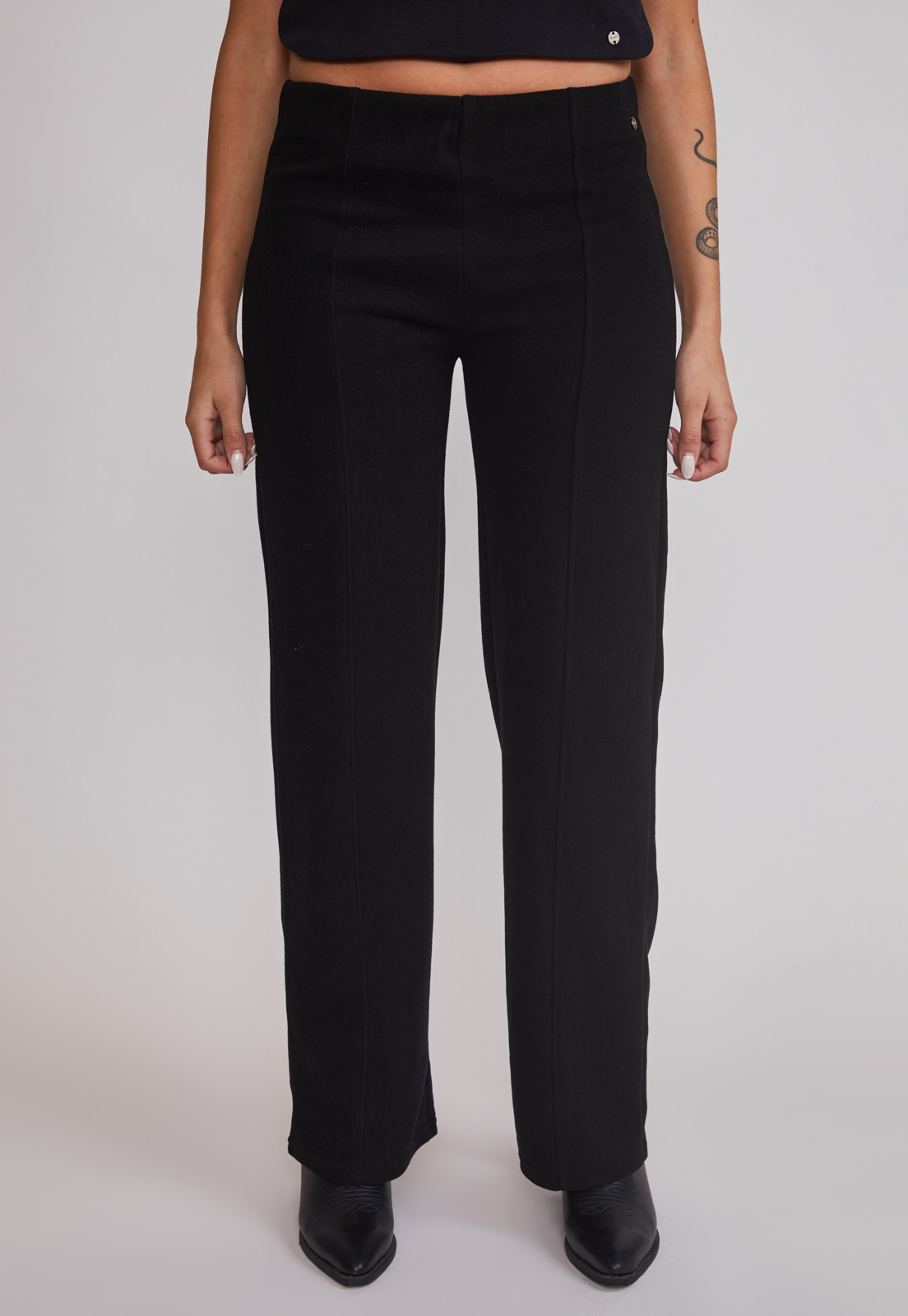 Pantalón Mujer Tejido Wide Negro Sioux 2