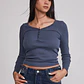 Polera Mujer Botones Escote Azul Sioux - Miniatura 1