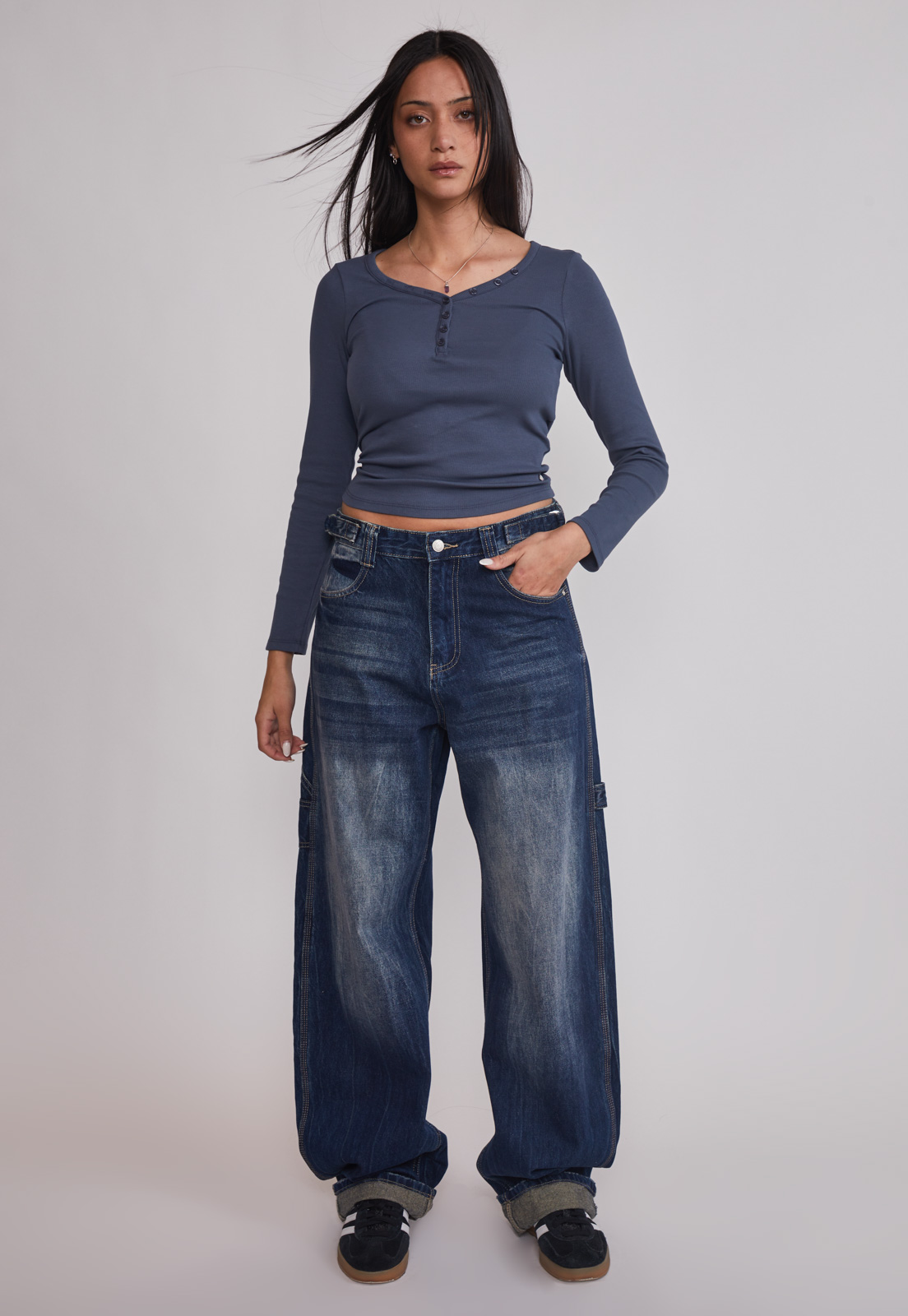 Polera Mujer Botones Escote Azul Sioux 2