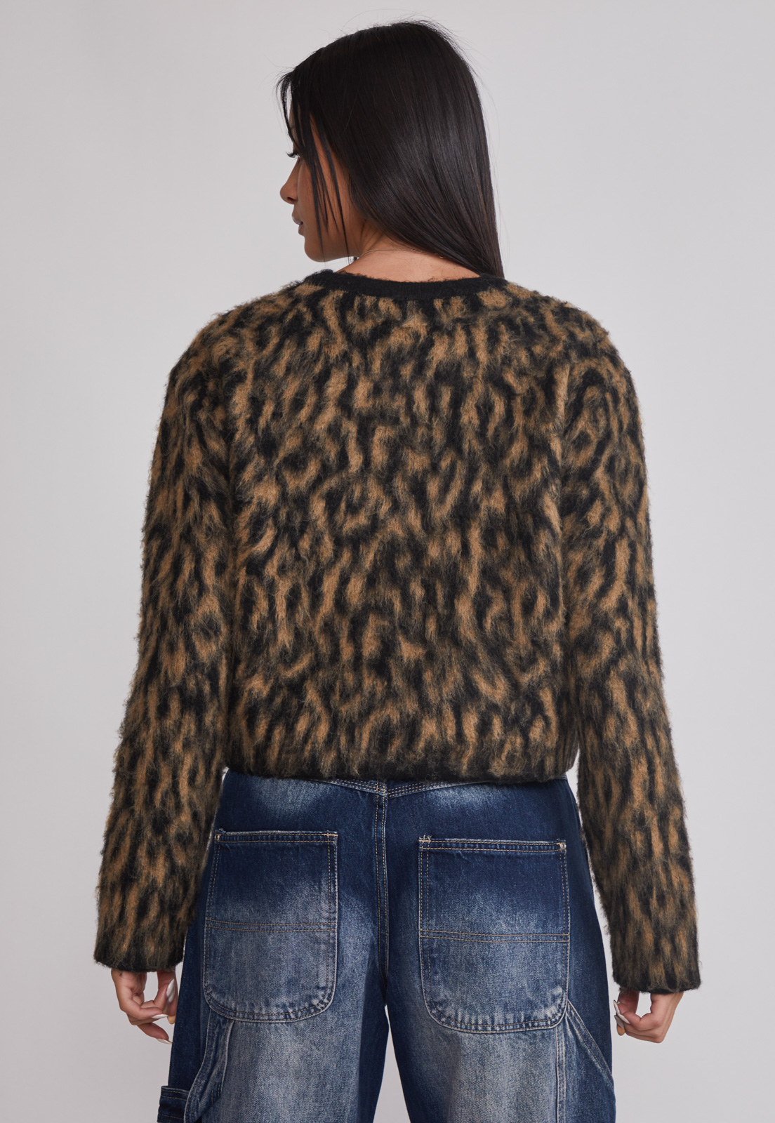 Sweater Mujer Leopardo Abotonado Negro Sioux 3