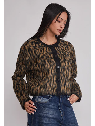 Sweater Mujer Leopardo Abotonado Negro Sioux
