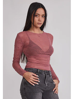 Polera Mujer Encaje Folk Rosado Sioux