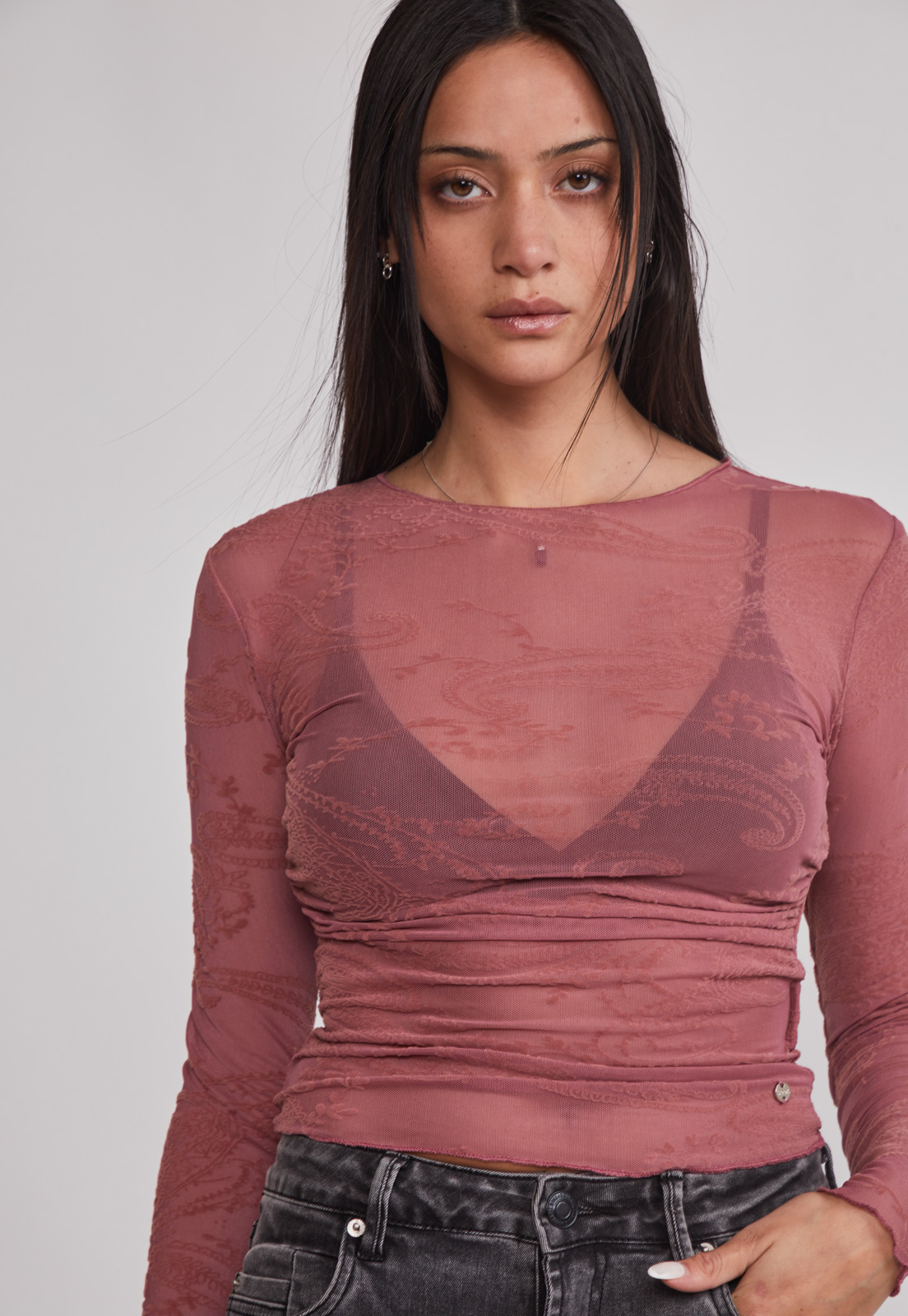 Polera Mujer Encaje Folk Rosado Sioux 4