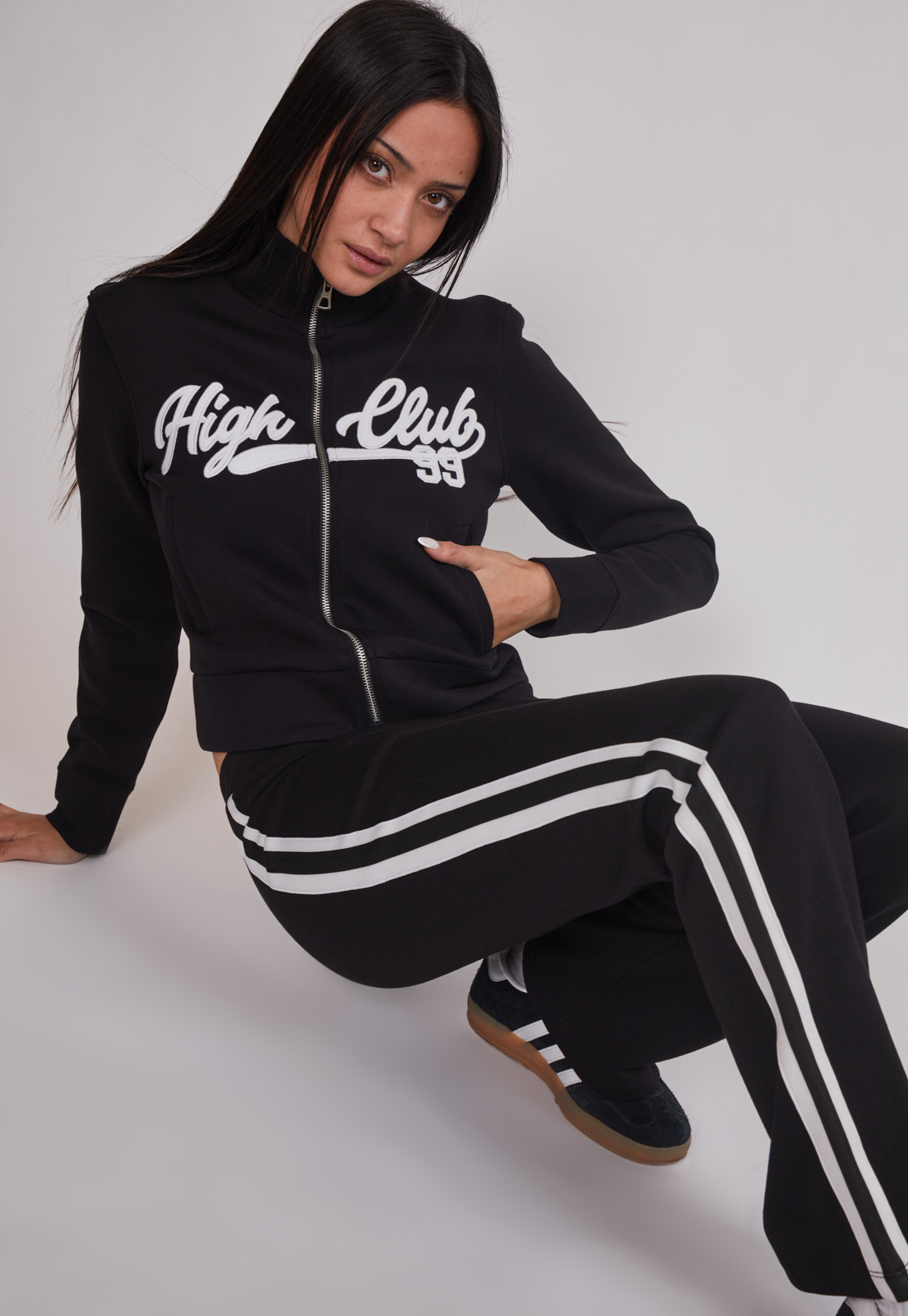 Pantalón Buzo Mujer Flare Banda Lateral Negro Sioux 5