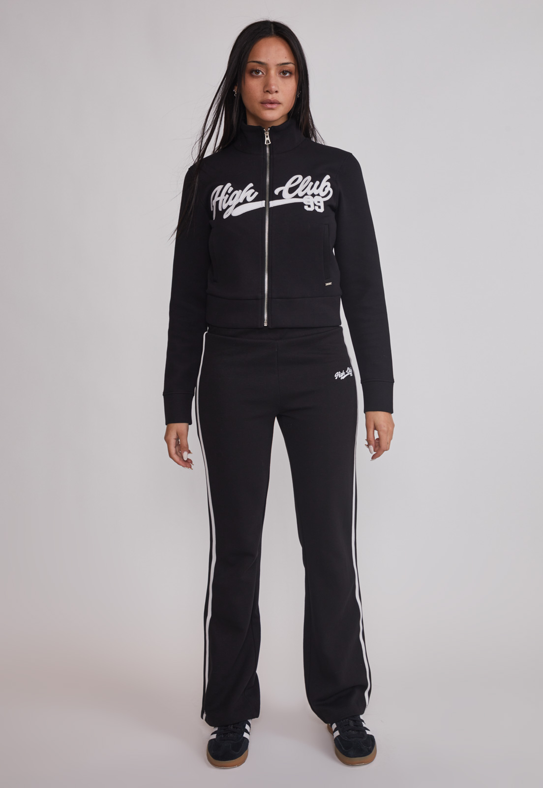 Pantalón Buzo Mujer Flare Banda Lateral Negro Sioux 2