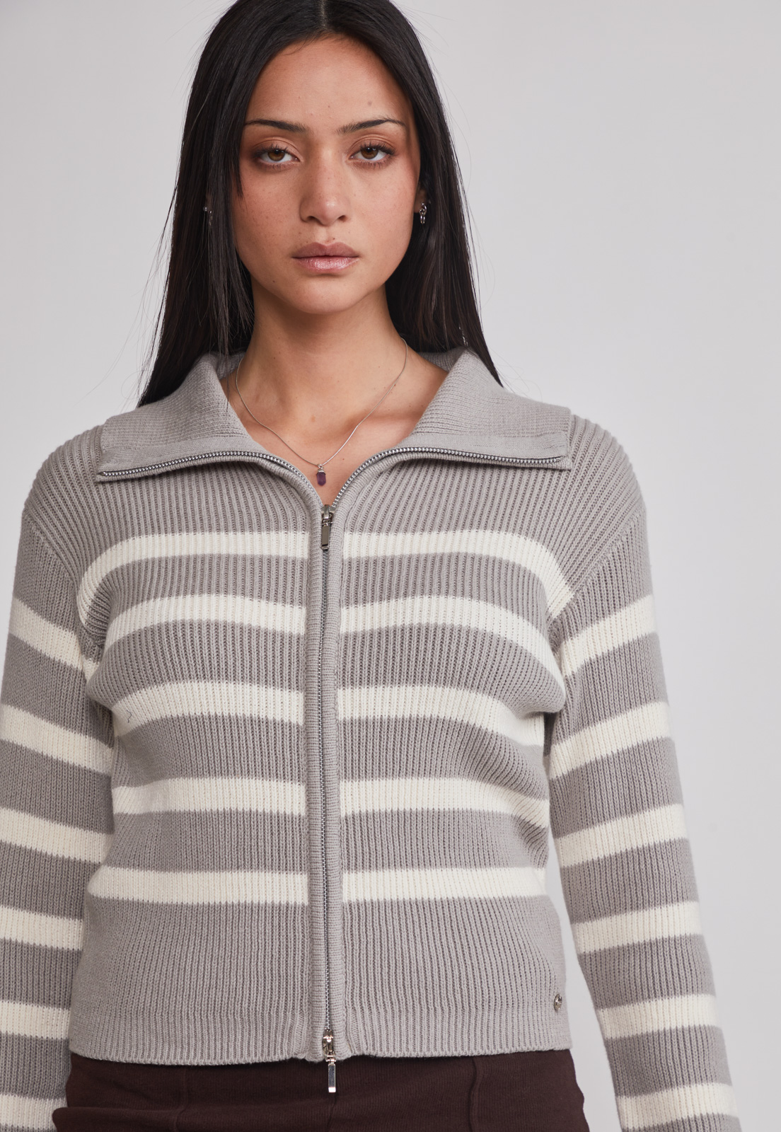 Sweater Mujer Doble Zipper Gris Sioux 4