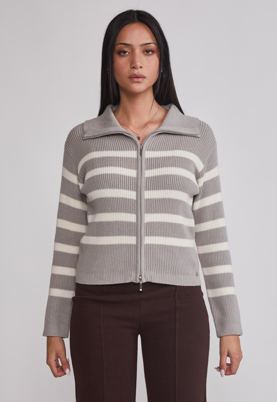 Sweater Mujer Doble Zipper Gris Sioux 1