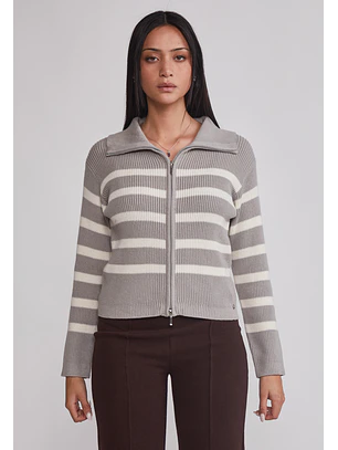 Sweater Mujer Doble Zipper Gris Sioux