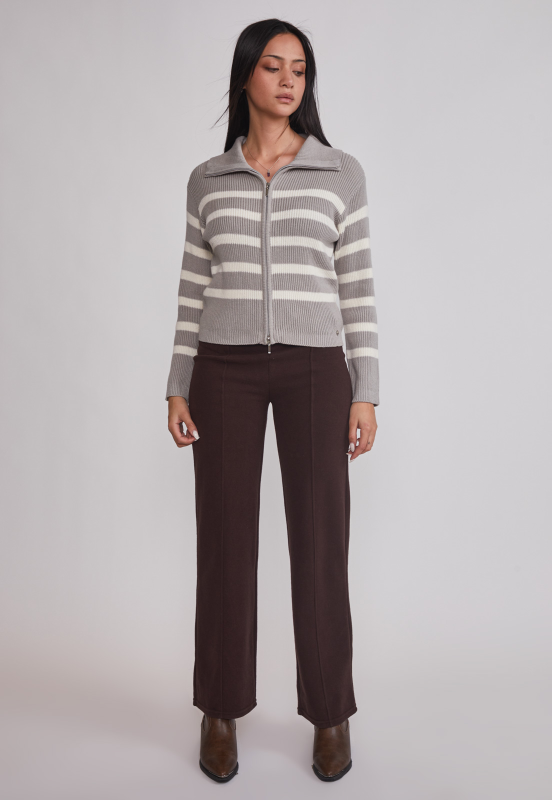Sweater Mujer Doble Zipper Gris Sioux 2