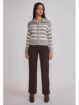 Sweater Mujer Doble Zipper Gris Sioux