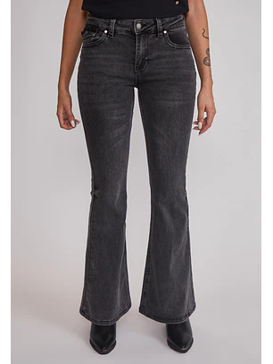 Jeans Mujer Flare Tiro Bajo Negro Sioux