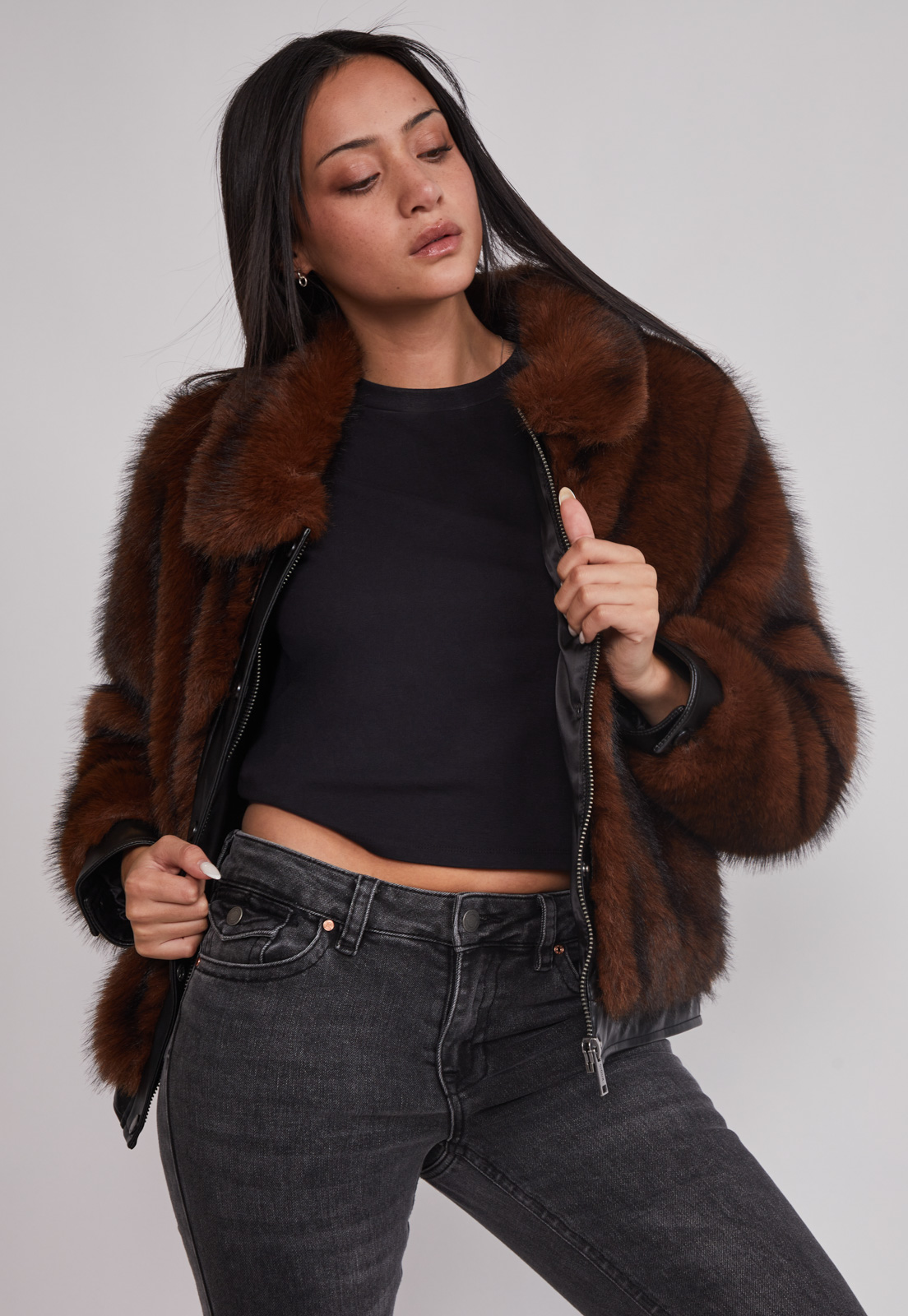 Chaqueta Mujer Detalles Ecocuero Café Sioux 5