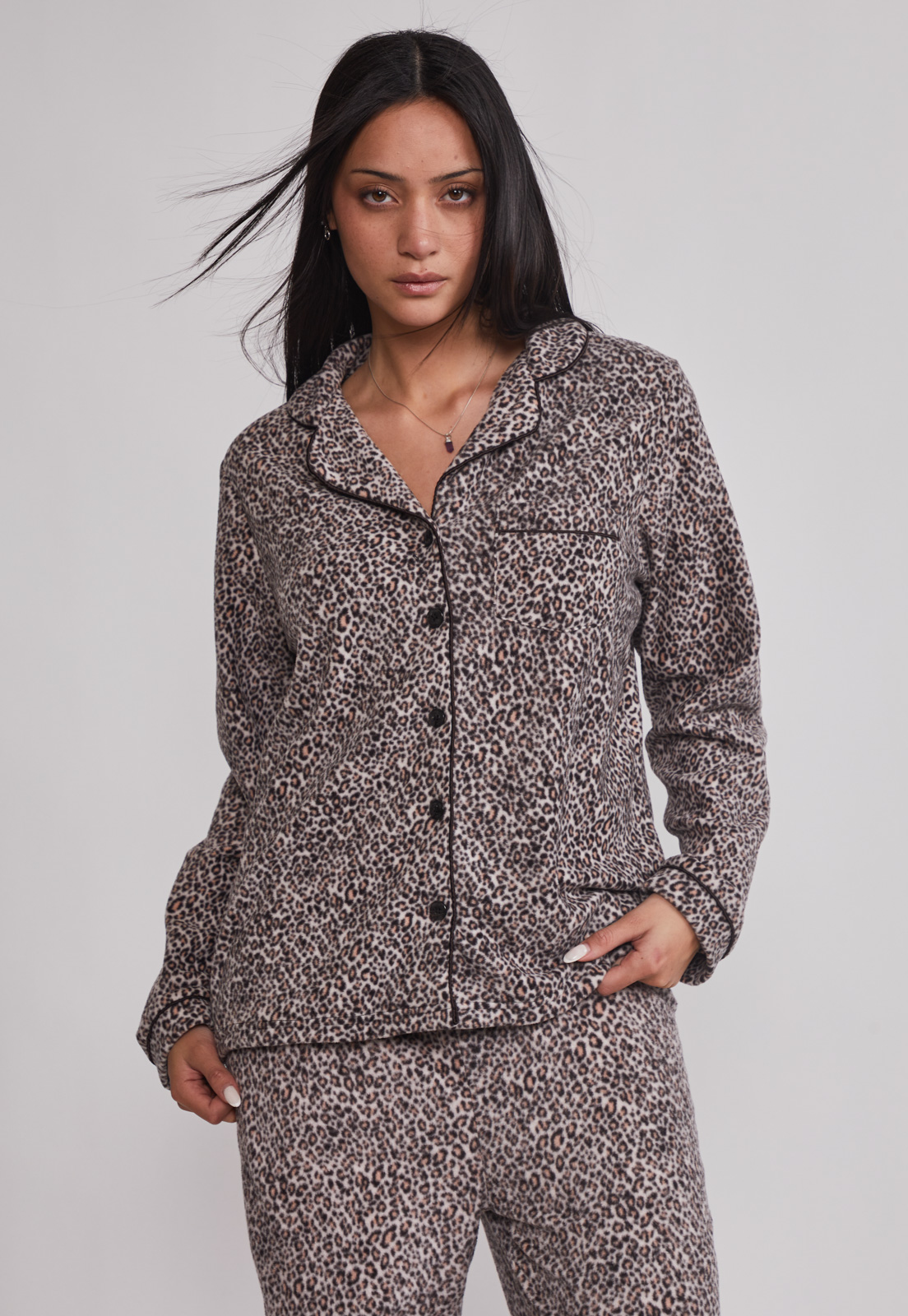 Pijama Polar Camisero Mujer Café Sioux 1