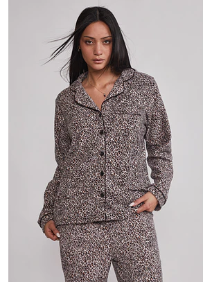 Pijama Polar Camisero Mujer Café Sioux