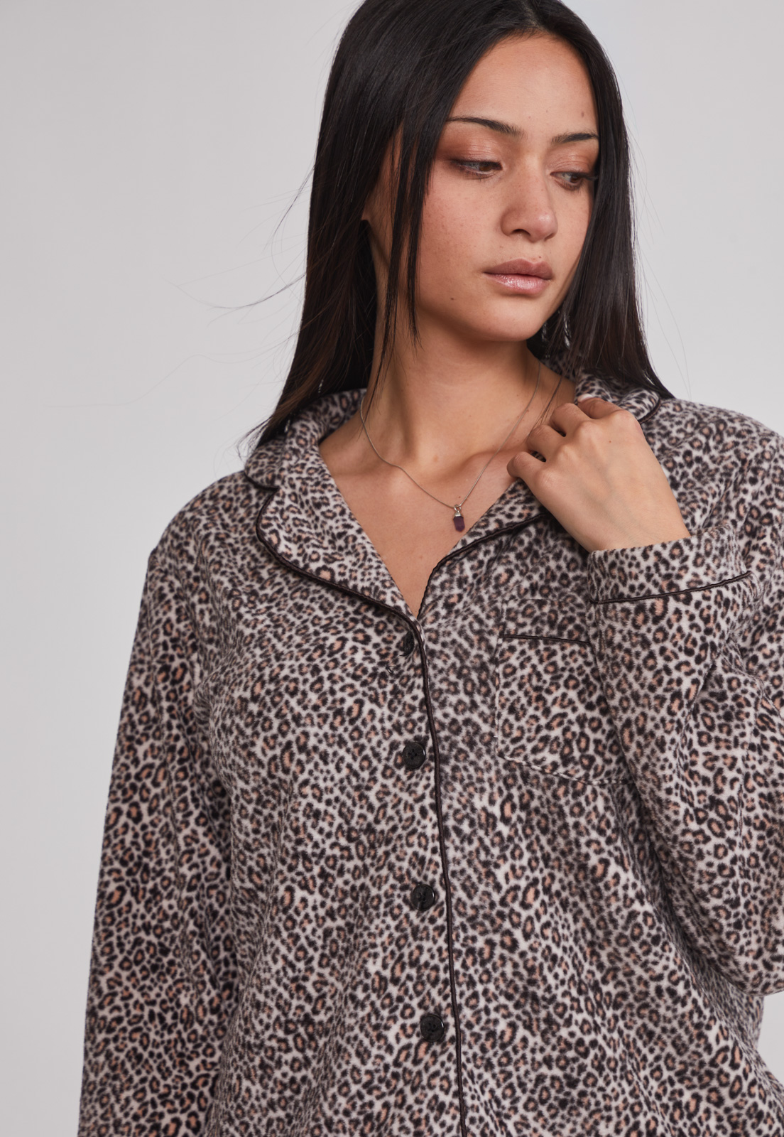 Pijama Polar Camisero Mujer Café Sioux 4