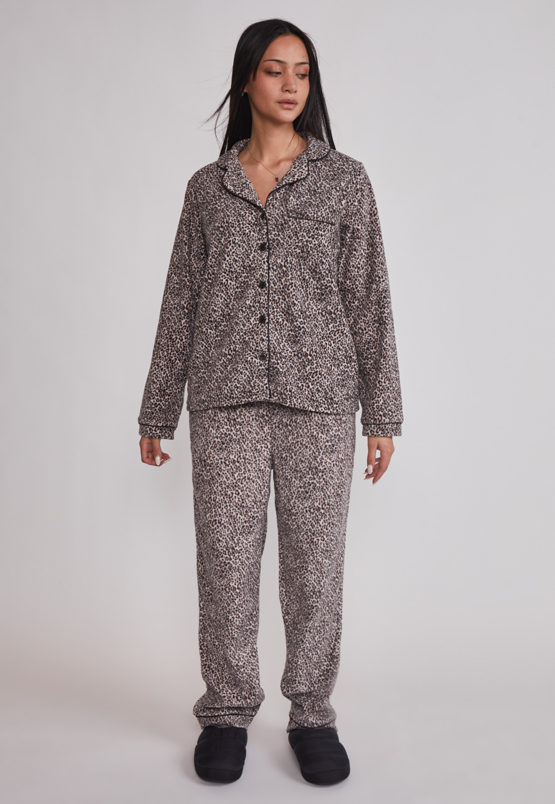 Pijama Polar Camisero Mujer Café Sioux 2