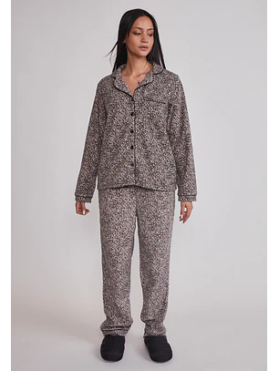 Pijama Polar Camisero Mujer Café Sioux