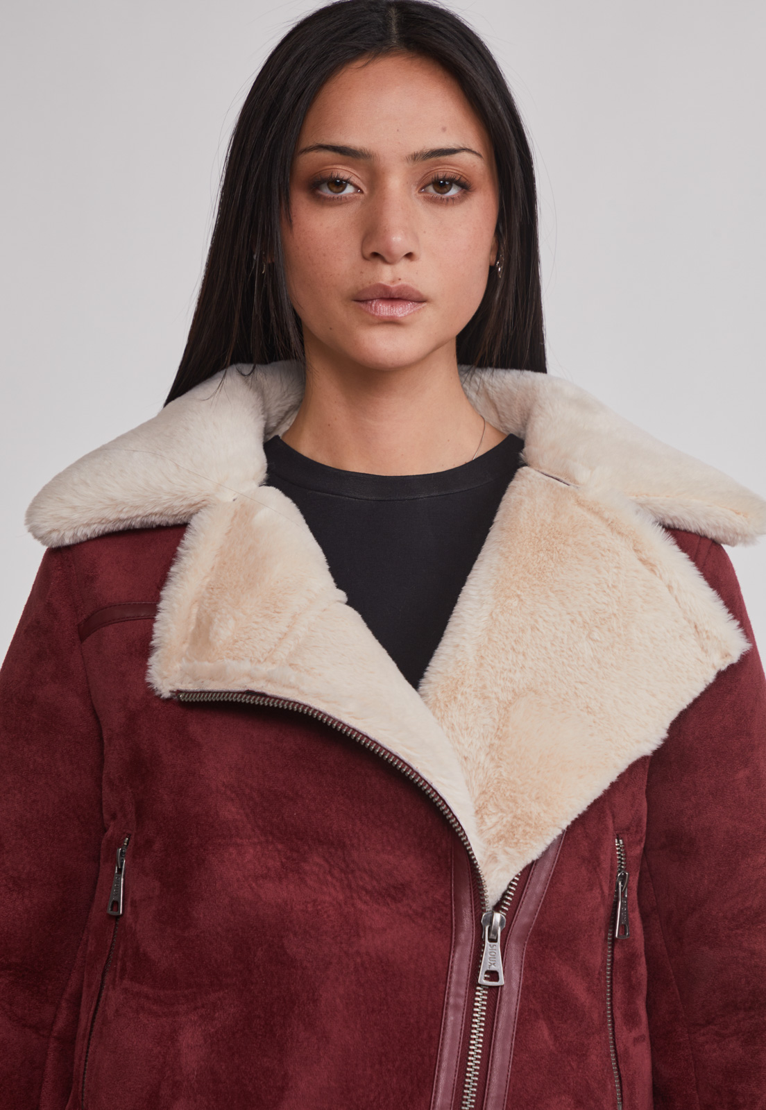 Chaqueta Mujer Aviadora Piel Burdeo Sioux 5