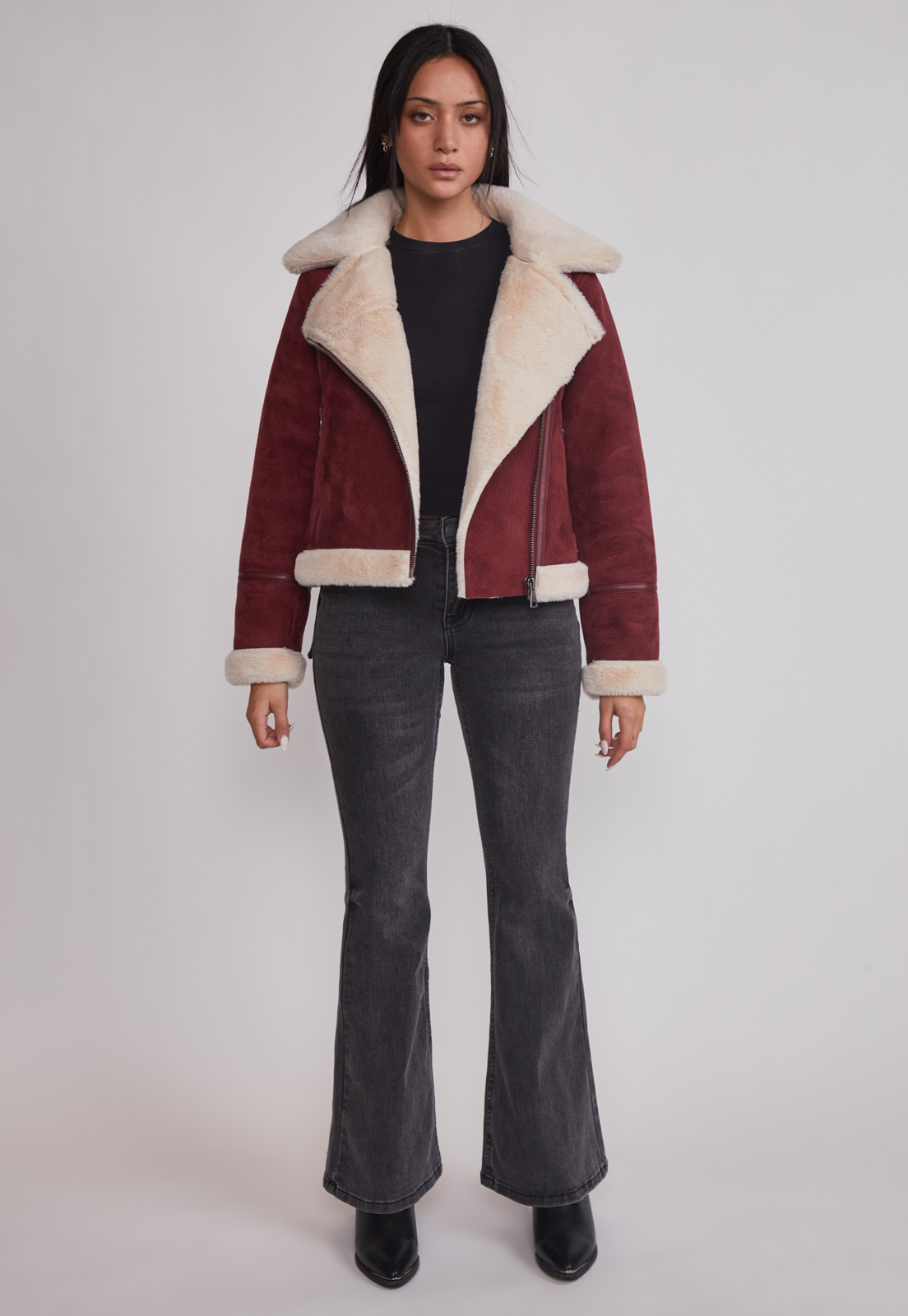 Chaqueta Mujer Aviadora Piel Burdeo Sioux 2