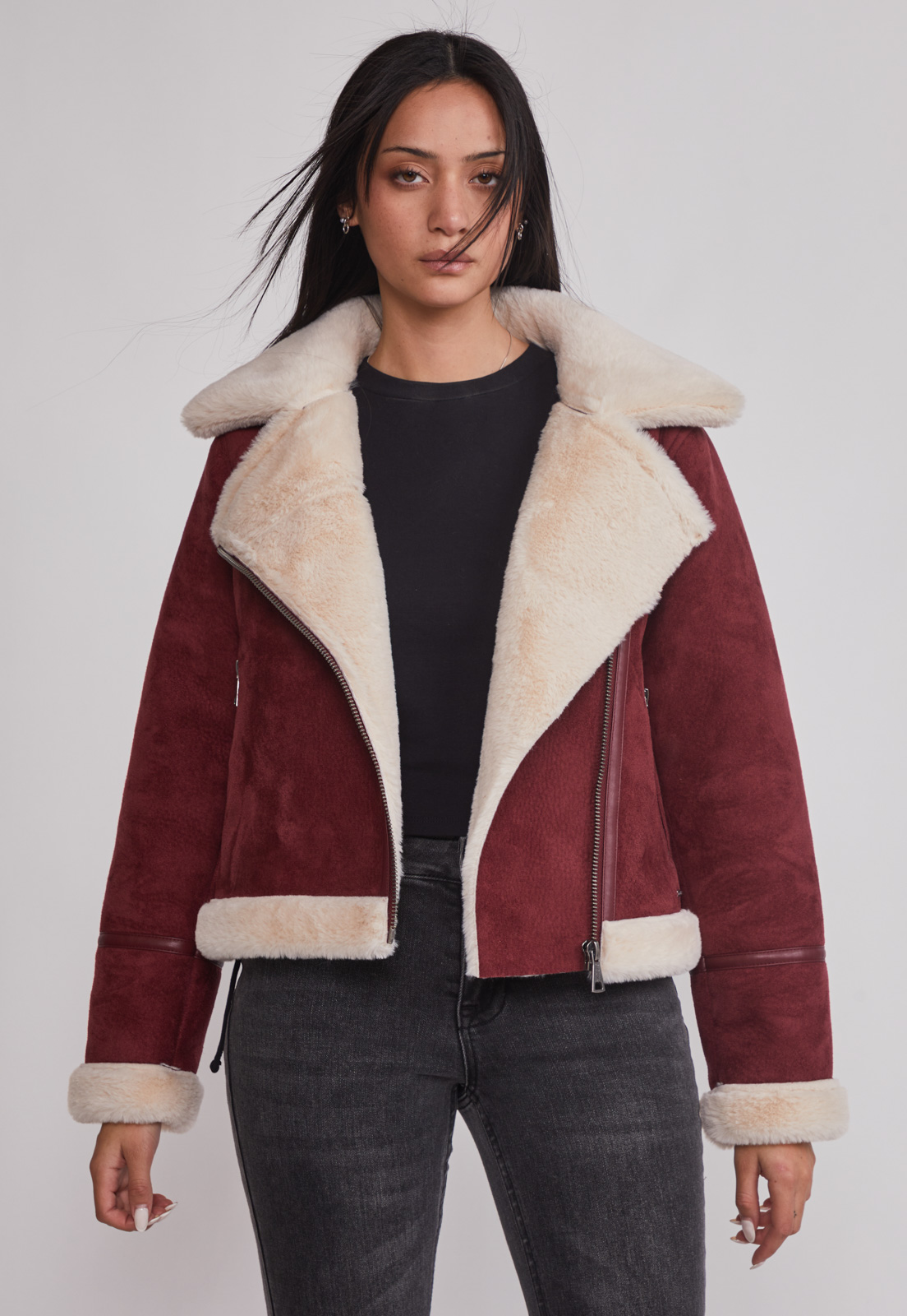 Chaqueta Mujer Aviadora Piel Burdeo Sioux 1